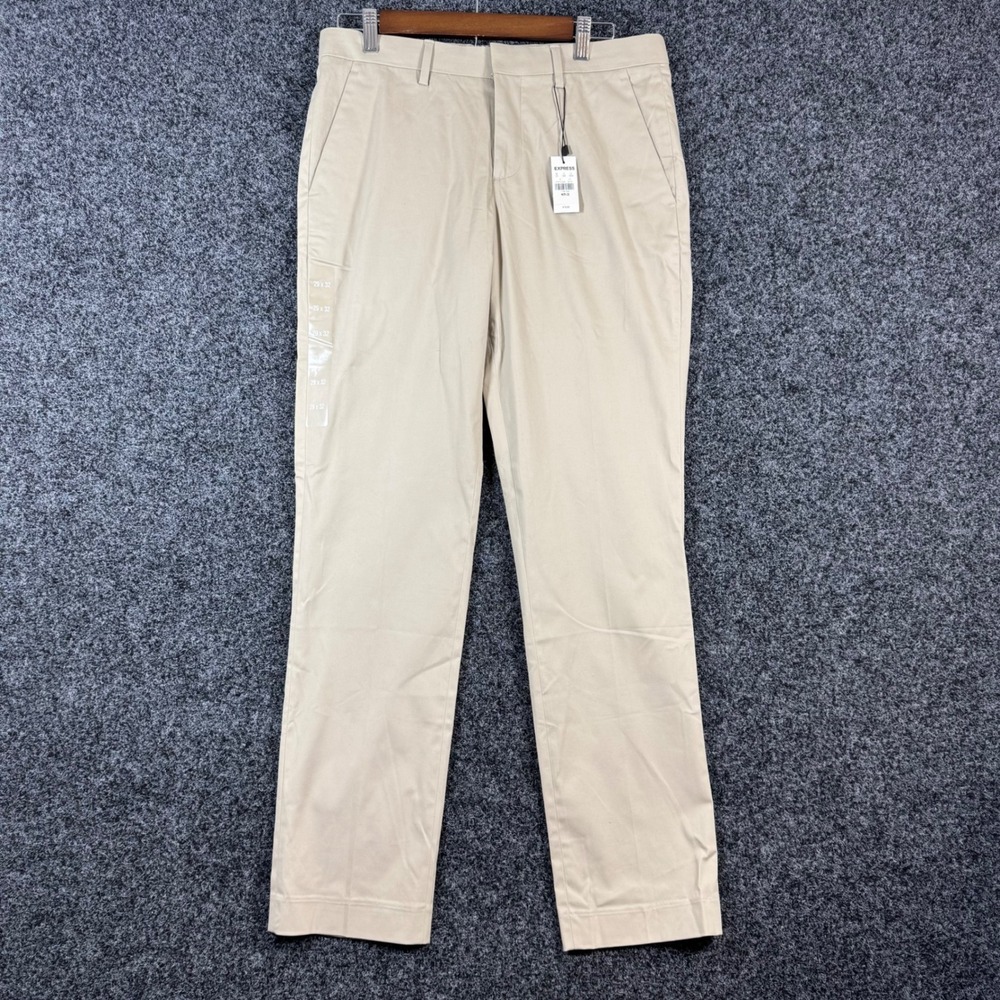 Express Performance Slim Chino Pants Mens 29x32 Khaki Tan Stretch Easy Care NEW